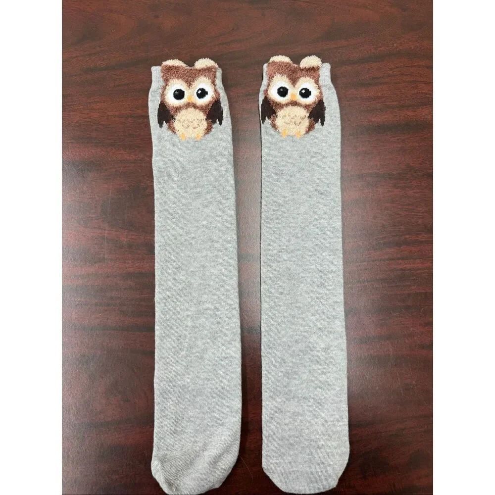 Girls Knee High Grey Owl Socks